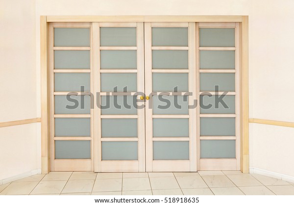 Double Wooden Sliding Door Glass Inserts Stock Photo Edit