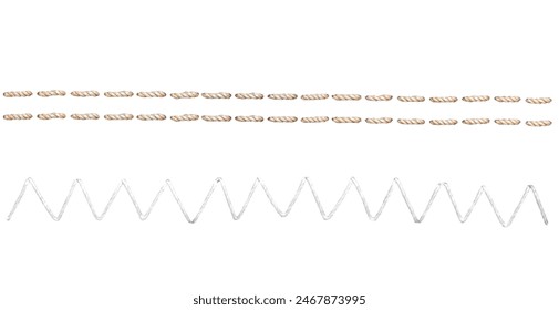 Double and zig zag sewing thread stitch isolated cutout on white background