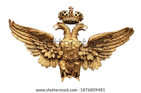 Double-headed eagle gold. Russian Empire coat of arms heraldic symbol isolated