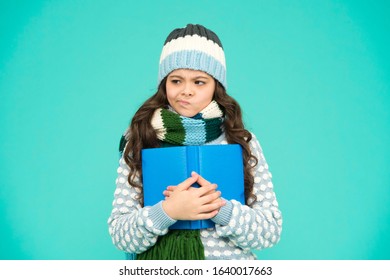 Doubtful Ending Of Book. Leisure In Winter Time. Childhood Development. Interesting Information. Library Concept. Reading Skills. Winter Story. Girl Reading Book. Kid Enjoying Book. Little Book Lover.