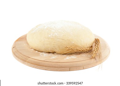 Dough For Bread And Wheat Ears Isolated On White Background.