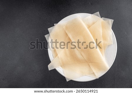dough brik thin sheet raw packaging dough phyllo fresh delicious gourmet food background on the table rustic food top view copy space