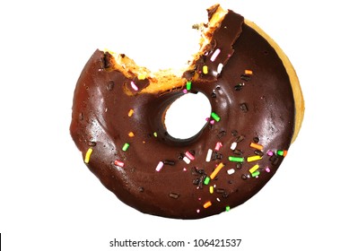 doughnut has been bitten on a white background.