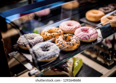 doughnuts on display. Donuts of different tastes