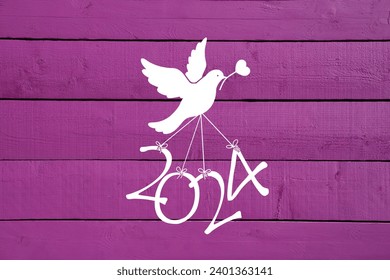 A dove flying the numbers of the new year 2024