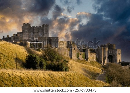 Dover Castle with the sun setting
