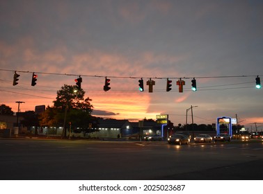 Dover, DE, USA - July 14, 2021: Route 13 Intersection At Sunset