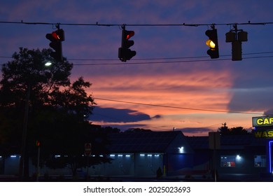 Dover, DE, USA - July 14, 2021: Route 13 Intersection At Sunset