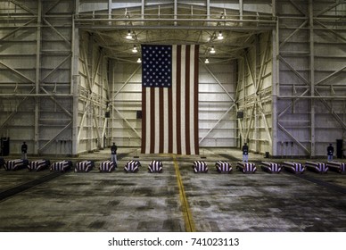 Dover, Delaware. USA, 29th October, 1983
Marine Honor Guard And A Color Guard March Into A Hangar At The Air Force Base Honoring Servicemen Killed In The Bombing In Beirut And The Invasion Of Grenada
