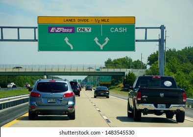 Dover, Delaware, U.S.A - August 16, 2019 - Beach Traffic On Route 1 During A Hot Summer Day Near The Toll Entrance