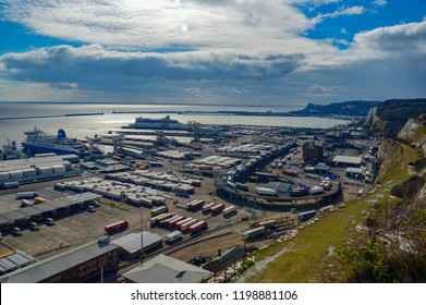 Dover, England - March 20 2016:panorama Of The Port Of Dover In England, Channel Tunnel Entrance