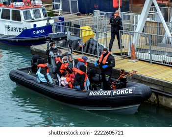 Dover, Kent, UK, 5th September 2022, Refuges And Migrants Arrive At Dover Docks Brought Ashore By Border Force.


