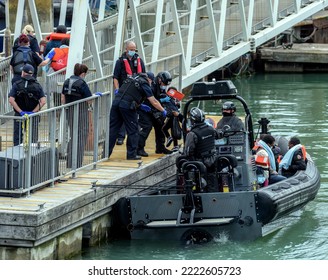 Dover, Kent, UK, 5th September 2022, Refuges And Migrants Arrive At Dover Docks Brought Ashore By Border Force.


