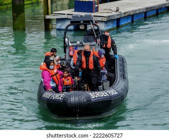 Dover, Kent, UK, 5th September 2022, Refuges And Migrants Arrive At Dover Docks Brought Ashore By Border Force.


