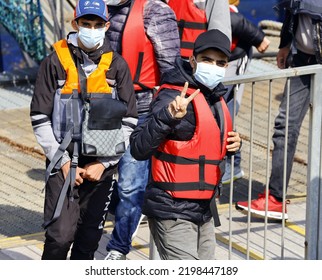 Dover, Kent, UK, 6th September 2022. Migrants Arrive On Board A Border Force Vessel At The Port Of Dover After Being Picked Up In The English Channel.