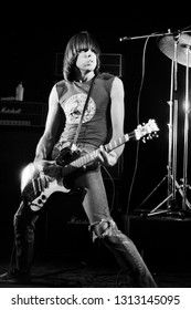 Dover, NJ/USA - January 9, 1978: Johnny Ramone, Guitarist For Legendary Punk Band The Ramones, Performs At A Small Club In Dover, NJ