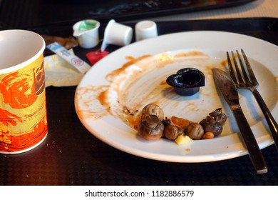 Dover, UK - July 27 2018 - The Remains Of A Motorway Service Station Style Breakfast Served On The Cross Channel Ferry To Calais