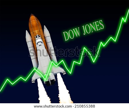 Dow Jones index chart up US stock exchange. Elements of this image furnished by NASA.