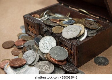 dower chest with old coins collection