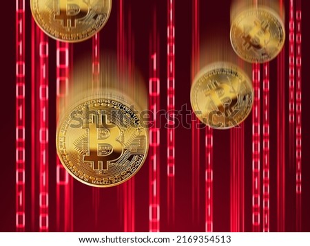 Down of Bitcoin, digital money down background.