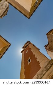 Down up view of buildings in old town of Zadar, Croatia. Architecture background