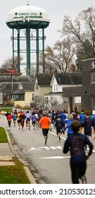 Downers Grove, IL USA - November 25, 2021: Grove Express 5k Road Race , Race Start