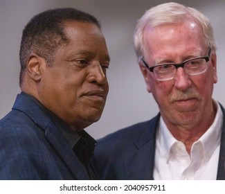 Downey, CA September 9, 2021- Joe Vinatieri, Mayor Of Whittier, California Speaks To Gubernatorial Candidate Larry Elder.