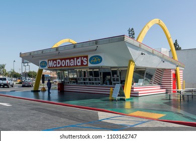 Downey, California - May 28, 2018: The McDonald's in Downey, California is almost unchanged in appearance since it opened in 1953. It is the oldest operating McDonald's restaurant.