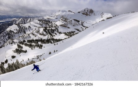 Downhill Alpine Skiing In Jackson Hole, Wyoming