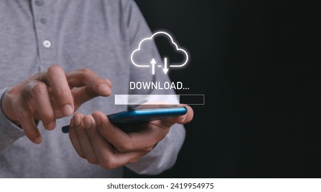 Download system software information Version upgrade system, use smartphone download and upgrade software by programmer ready to install, Cloud download to mobile phone from stored data on server.
