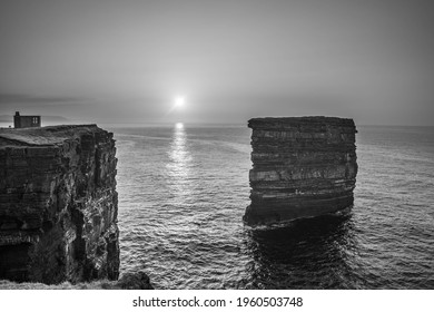 Downpatrick Head in Ballycastle in Co. Mayo during sunset Dún Briste sea stack Cliffs BlackWhite