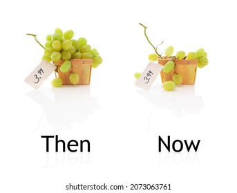 Downsized bunches of grapes for sales comparison. Inflation, skimpflation or shrinkflation concept of less for the same price, text can be removed - Shutterstock ID 2073063761