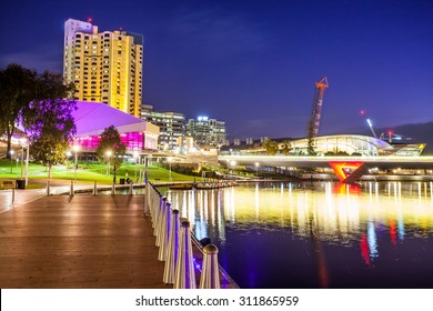 Downtown Area Of Adelaide City In Australia At Night