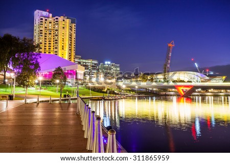 Downtown area of Adelaide city in Australia at night