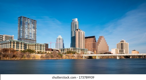 Downtown Austin And The Colorado River From Auditorium Shores In Austin, Texas