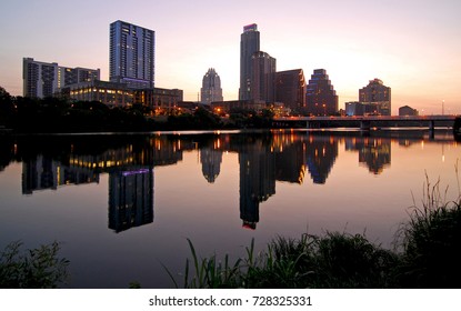 Downtown Austin, Texas From Across The Colorado River At Dawn.
