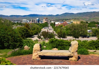 Downtown Boise, Idaho, With Capitol Blvd Leading To The Idaho State Capitol Building In Summer.