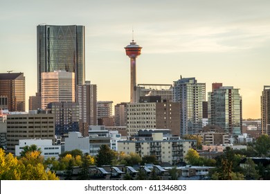 Downtown Calgary skyline on a fall morning, Alberta, Canada