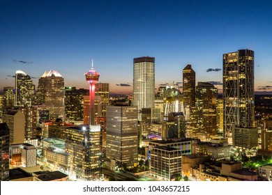Downtown Calgary skyline at summer sunset, Alberta, Canada