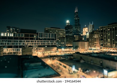 Downtown Chicago South Side At Night. Chicago, Illinois, United States.