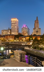 Downtown City View Over The Woonasquatucket River Canal In Providence Rhode Island USA