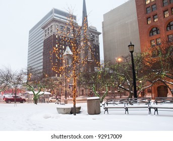 Downtown Cleveland Ohio During Winter.