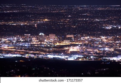 Downtown Colorado Springs At Night. Colorado Springs Night Panorama. United States.