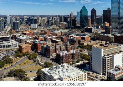 Downtown Dallas Cityscape Skyline View Over The West End,  Texas USA.