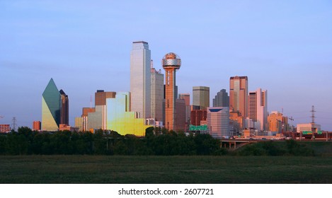 Downtown Dallas, Texas At Dusk.