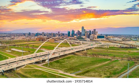 Downtown Dallas, Texas, USA Drone Skyline Aerial Panorama