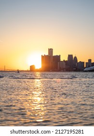 Downtown Detroit City Skyline Sunset