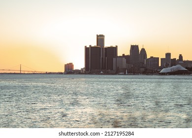 Downtown Detroit City Skyline Sunset