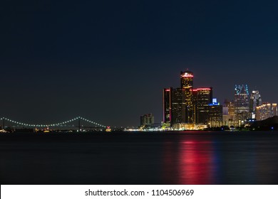 Downtown Detroit In Michigan Night Skyline