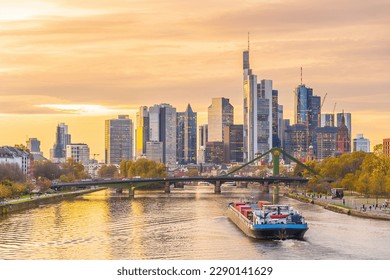 Downtown Frankfurt city skyline, cityscape of  Germany at sunset - Powered by Shutterstock